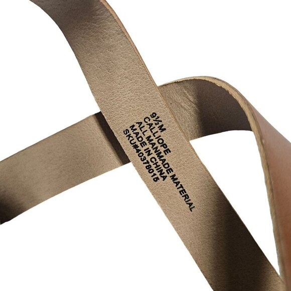 SM New York Brown Faux Leather Block Stacked Heel Ankle Strap Shoes Woven Buckle - Picture 6 of 7